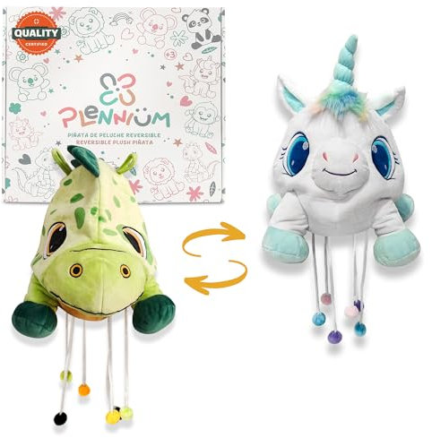 PLENNIUM Piñata reutilizable grande para niños – Peluche reversible de unicornio y dinosaurio – Perfecta para fiestas, cumpleaños, decoración y juegos infantiles