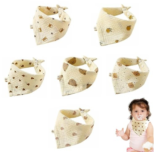 ERFGT 6 Piezas Baberos Bebe, Babero Triangular Bebe, Baberos de Muselina para Bebe, Muselinas Bebe Algodon, Juego de Baberos Bandana, Baberos Bebe Bandanas para la Dentición de Bebés de 0-36 Meses