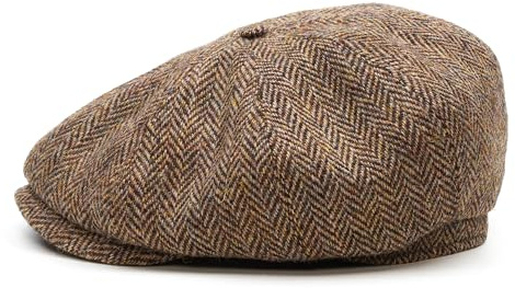 Sterkowski Shelby | 100% Harris Tweed Schiebermütze für Herren und Damen | Warm Elegant 8-Panel Zeitungsjunge Kappe