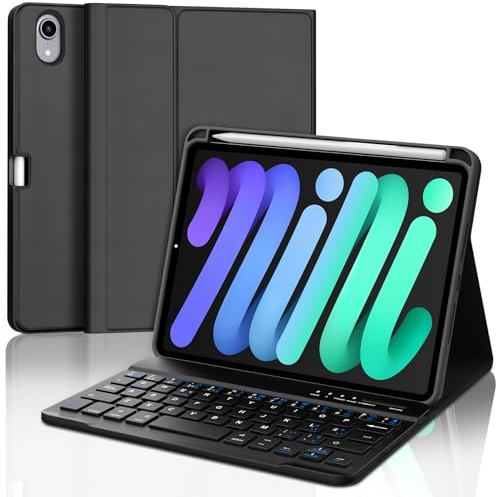 IVEOPPE Teclado iPad Mini 7/6, Español Ñ, Funda Teclado Bluetooth Desmontable para iPad Mini A17 Pro/6 8.3 2024/2021, Negro