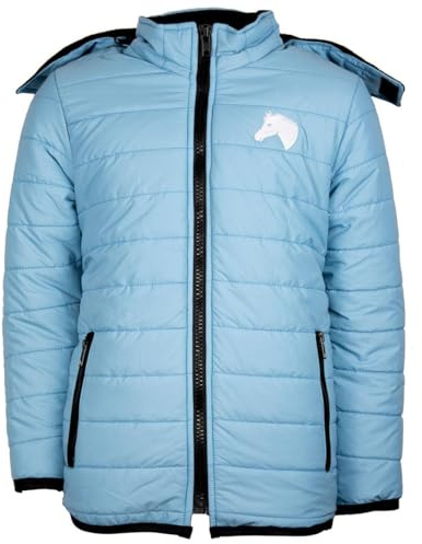 MS-Trachten Kinder Winter Reitjacke Steppjacke Winterjacke Moni mit gesticktem Pferdekopf Hellblau – Warm, Gefüttert, Winterreitjacke perfekt für Reiterinnen