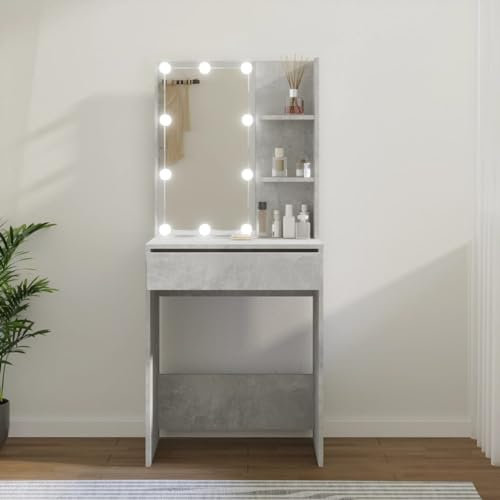 Xichuzi Schminktisch Schminken Tisch, Frisiertisch, Kosmetiktisch, Schminkkommode, Schmink Tisch, Make Up Tisch, Betongrau 60x40x140 cm