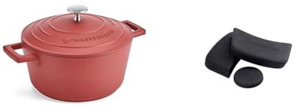 MasterClass 2.5L Red Casserole Dish with MasterClass Heat-Resistant Silicon Pan Handles and Lid Handle (3pc)