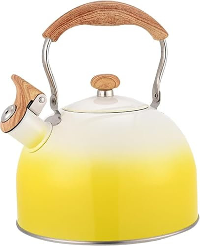 Bouilloire sifflante jaune en acier inoxydable de 2,7 litres avec poignée ergonomique, convient à toutes les sources de chaleur