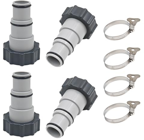HongFuFu 4-Pack-Pool-Schlauchadapter mit 4-PCS-Klemmen, Filterpumpen-Verbindungsstück-Ersatz für Gewindeverbindungspumpe 1.5/1.25 Zoll-Schläuche