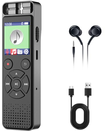 100GB Enregistreur Vocal, Dictaphone avec Lecture et Enregistrement à Commande vocale, Enregistreur Audio avec réduction du Bruit pour Les conférences, Les réunions, Les entretiens (écouteurs Inclus)