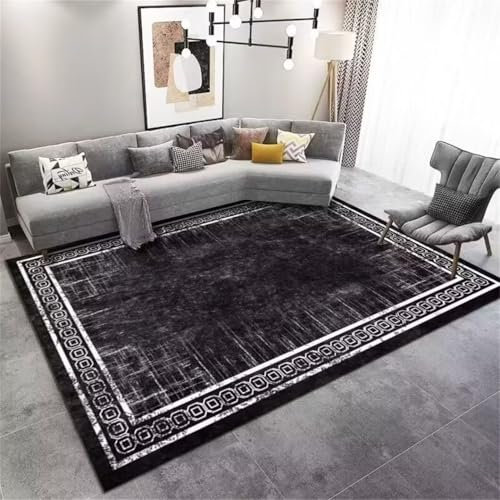 DJHWWD Bürostuhlunterlage Teppich küche waschbar rutschfest Schwarzer für Esszimmer, rechteckiger Schlafzimmer, Balkondekoration auslegeware vorleger Flur 80X120CM