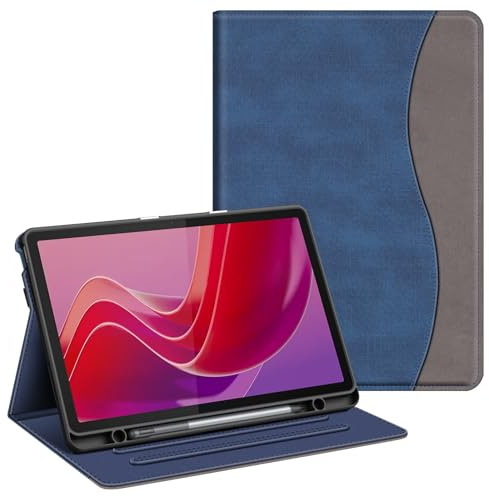 FINTIE Coque pour Lenovo Tab M11 11 Pouces 2024 (TB330FU/TB330XU) - [Rangement de Stylet] Housse Fixation Multipositions, Etui avec Poche Frontale de Documents, Denim Indigo