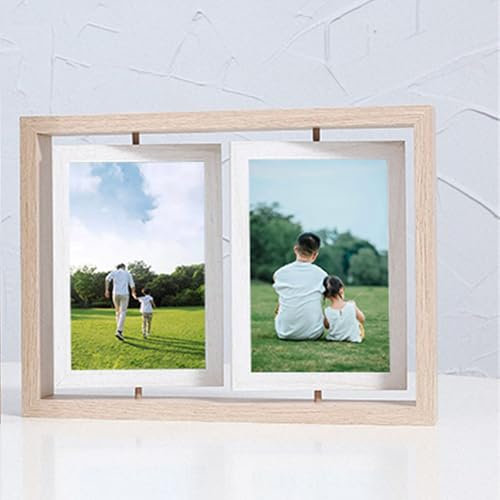 KnSam Bilderrahmen 10x15 cm Holz, Fotorahmen 2 Öffnung Falten MDF Horizontal & Vertikal Rechteck Posterrahmen Tischplatte Holzbilderrahmen für Wohnzimmer, Schlafzimmer, Arbeitszimmer