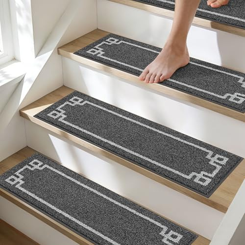 BEQHAUSE Treppenstufen Matten, Einfache Montage, 15 STK, 22x70cm, Dunkelgrau