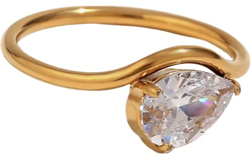 Jpltlvy Edelstahl 18K vergoldet Wellendesign Zirkonia Ring Minimalistischer Schmuck Stapelbar für den täglichen Gebrauch Geschenk für Sie