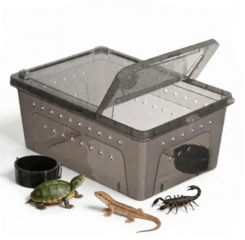 Reptilien Zuchtbox aus Kunststoff, Kunststoff Reptilienbox Terrarium für Reptilien Zuchtbox mit Futterspender Feuchtigkeitsbeständig Transparent für Schildkröten Geckos Schlangen 10.24X7.09X4.53In