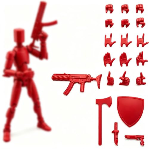 T13 Action Figure Satz (Montage abgeschlossen),3D-Gedruckter Mehrgelenke,Titan 13 Actionfiguren Lucky Mobil Roboter Actionfigur Dummy,Desktop-Dekorationen für Spielliebhaber (Schwarz Rot)