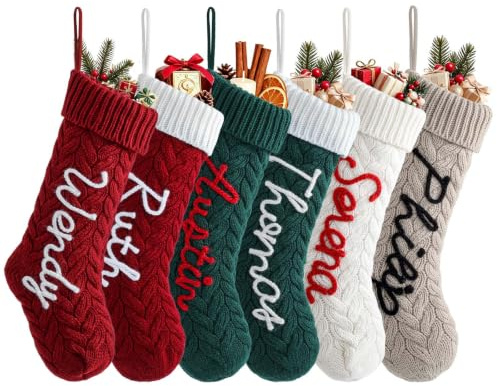Infiher Personalised Christmas Stockings with Name & Monogram,Custom Knit Christmas Stocking for Baby Kids, 1 Pack 18” Large Xmas Stockings for Fireplace or Holiday Decor