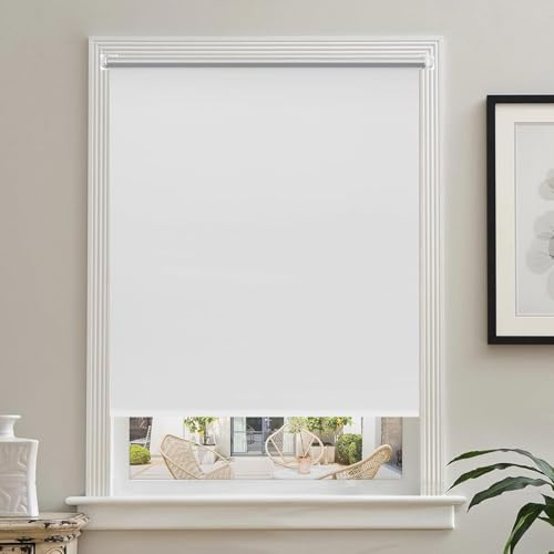 Tende a Rullo per Interni 85 x 60 cm Blackout, Protezione Solare, Tende Termiche Oscuranti Facile Fissaggio a Clip Senza Viti per Finestra O Porta, Bianco