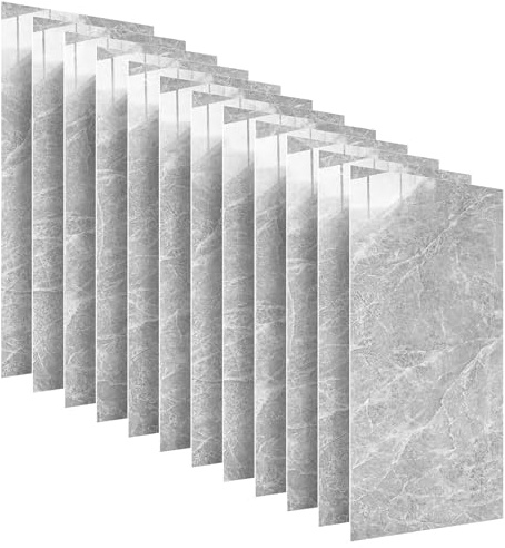 DecoMeister Pannelli Decorativi per Pareti 60x30 cm 12 pezzi - Piastrelle Adesive Cucina PVC Lucido - Rivestimento Parete Interna Autoadesivo - Pannelli Murali e Mattonelle - Marmo Grigio Scuro