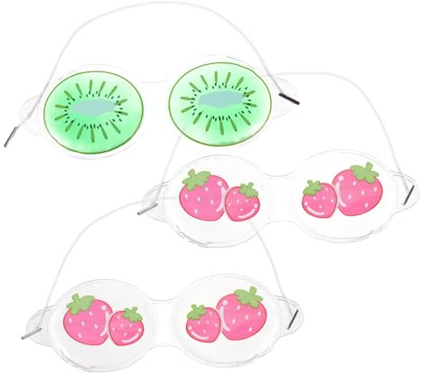 Mobestech 3pcs Reusable Cooling Eye Masks for Kids Cute Fruit Design, Pvc Material, Light Weight and Safe to Skin, for Travel and Hotels, Long Time Using Gel Eye Patches Style
