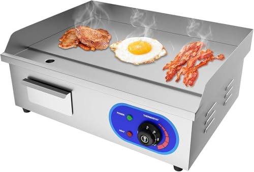 TAIMIKO Electric Griddle Flat Hotplate Commercial Griddle Plate BBQ 8mm | 55cm Countertop Grill Stainless Steel Nonstick Barbecue,8mm Cooking surface thick ,22 inch
