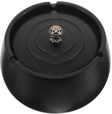 TOGEVAL Cenicero de Porcelana con Tapa a Prueba de Viento para Interiores y Exteriores, Diseño Chino Zen Negro, Tamaño Pequeño para Hogar y Patio, Accesorio Decorativo Funcional Humo