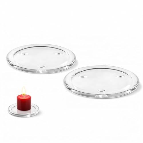 Glass Candle Plates for Pillar Candles, Clear 10 cm Round Holders, 2-Pack