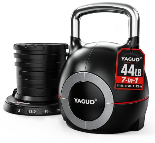 Yagud Adjustable Kettlebell for Strength Training, Quick-Change 5-44lbs Kettle Bells Weights Set with 7 Levels, Heavy Kettlebell Set for Home Gym, Swings & Full-Body Workouts