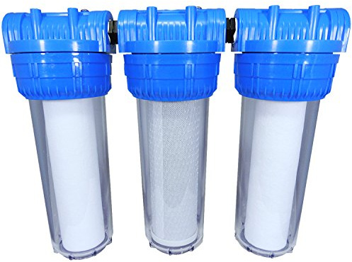 Transparente Trio Filtergruppe - Vorfilter - Brunnenwassserfilter - in 10 Zoll mit 3/4“ IG - Aktivkohlefilter und Sedimentfilter