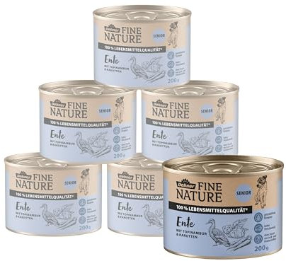 Dehner Fine Nature Hundefutter, Nassfutter in Lebensmittelqualität, für ältere Hunde, Ente, 6 x 200 g Dose (1.2 kg)