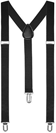 Boolavard Braces/Suspenders One Size Fully Adjustable Y Shaped With Strong Clips (Black)