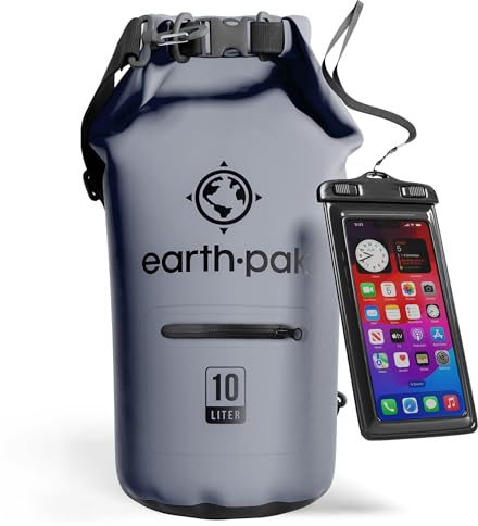Earth Pak Torrent Series Dry Bag vattentät väska med justerbar axelrem och vattentätt mobiltelefonfodral perfekt för kajakkörning fiske forsränning grå 10 l