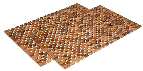 WohnDirect rutschfeste Holz Badematte Natur 2er Set 50x80 - Nachhaltige, Robuste Holzmatte für Badezimmer, Sauna & Wellness - Duschvorleger aus 100% Akazienholz