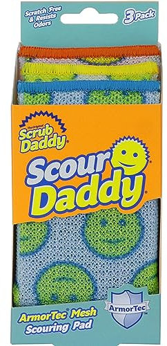 Scrub Daddy Scour Daddy, Scourers Sponge, Non Scratch Scouring Pads, Heavy Duty Scourer Pad for Cleaning Dishes, Alternative to Metal Kitchen Scourers, Dish Sponges for Washing up, Multipack of 3