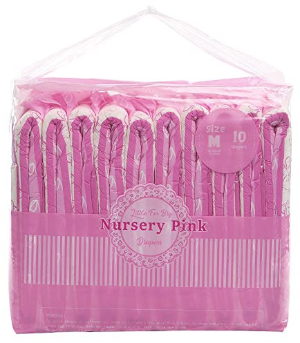 LittleForBig Printed Adult Brief Diapers 10 Pieces - Nursery Pink M