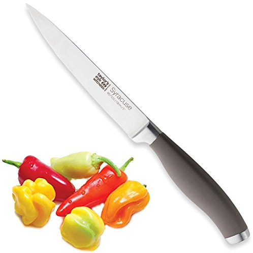 Taylors Eye Witness Syracuse All Purpose Kitchen Knife - Professional 13cm/5” Cutting Edge, Multi Use. Ultra Fine Blade, Precision Ground Razor Sharp. Soft Textured Grey Handle, Excellent Grip.