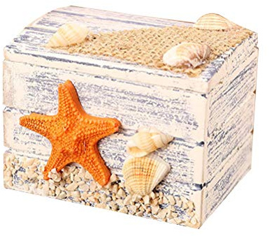 VOSAREA Holzkiste Schmuckschatulle 2.87X2.17X2.05In Mediterrane Aufbewahrungsbox Mit Deckel Für Schmuck Und Kleinigkeiten Desktop Organizer Geschenkbox Mit Sea Star Muster