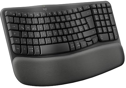 Logitech Wave Keys kabellose ergonomische Tastatur, gepolsterte Handballenauflage, komfortables natürliches Tippen, Easy-Switch, Bluetooth, Logi Bolt, Multi-OS, Windows/Mac, Deutsches QWERTZ, Graphit