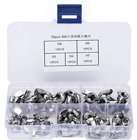 MAGT Flügelmutter, 50 Stück Edelstahl Schmetterlingsmutter Set M3 M4 M5 M6 M8 Flügelmuttern Sortiment mit Koffer