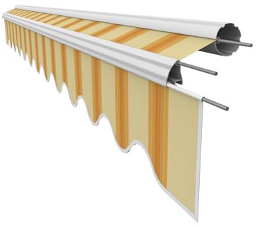 VANA Markisenstoff mit Volant für 4 x 3 m Markisen Ersatzstoff Markisentuch Bespannung Sonnenschutz fertig genäht Maß Tuch 3,83 x 3 m Volant 3,83 x 0,21 m Design SPD038