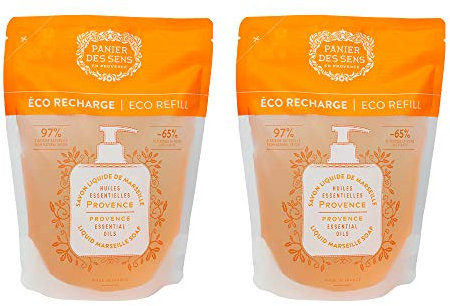 Panier des Sens - Marseiller Flüssige Handseife – Nachfüller Provence seife - 97% natürliche Inhaltsstoffe - Feuchtigkeitsspendende Seife mit Kokosnussöl - Nachfüllbare Seife Bad & Küche – 2x500 ml