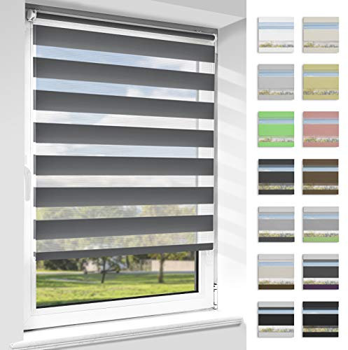 OUBO Doppelrollo Klemmfix ohne Bohren Anthrazit B40 x H120cm (Stoffbreite: 36cm), Duo Rollo für Fenster und Tür, Fensterrollo Sonnenschutz & Sichtschutz
