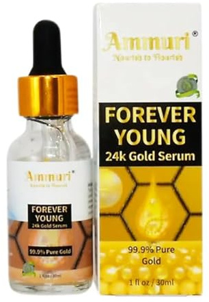 Ammuri | Forever Young 24K Gold Serum | Anti-Aging Anti-Falten Formal Collagen Feuchtigkeitsspendendes Hautpflege-Gesichtsserum | Bekämpft Pigmentierung, ungleichmäßigen Hautton und Augenringe | 30 ml