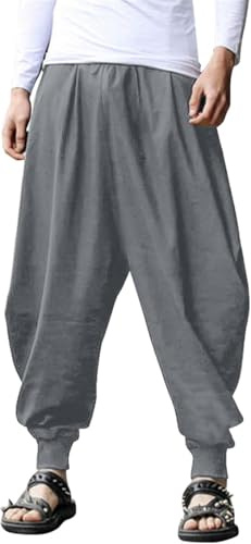 COOFANDY Men's Linen Casual Trousers Elastic Waist Drawstring Beach Yoga Pants