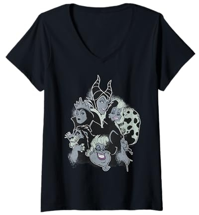Disney Villains Faded Head Mashup T-Shirt avec Col en V