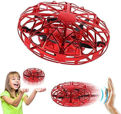 Flying Ball UFO Mini Drone controlado a mano, avión controlado a mano, platillo volante de cuatro ejes de inducción infrarroja, Flying Toys Aircraft Games presenta regalos para niñas, niños (Rojo)