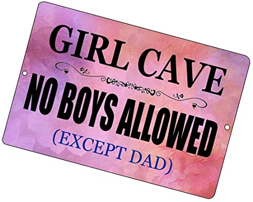 RIFOSA 6x8 Girl Cave Metal Sign Wall Decor, Pink No Boys Allowed, Bedroom Door, Novelty