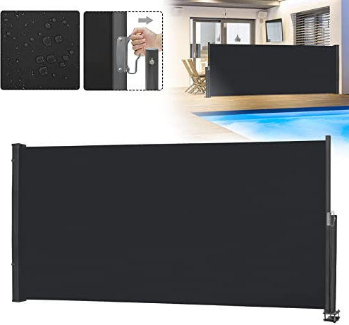 LZQ Seitenmarkise Ausziehbar Sichtschutz Sonnenschutz Windschutz Markisen, Wasserbeständig Polyester Seitenrollo mit Wandhalterung, Seiten Markise Aussen für Terrasse Balkon (100x300cm, Anthrazit)