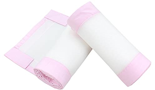 TupTam Bettumrandung Babybett 3D Mesh Nestchen – Gitterstäbe Schutz Netz 2er, Farbe: Weiß/Rosa, Größe: ca. 128 x 30 cm (für Babybett 140x70)