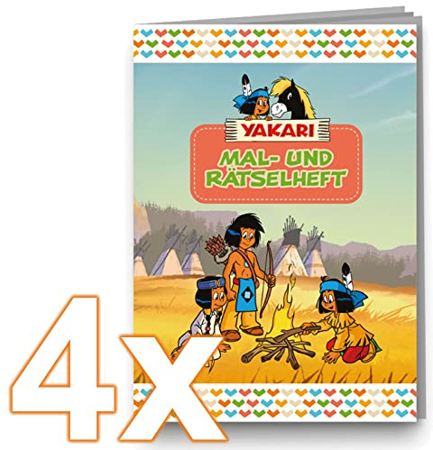 4 Mal- und Rätselhefte * YAKARI * mit 12 Seiten in DIN A6 | perfekt als Mitgebsel oder Geschenk | Indianer Indianerjunge Malbuch Malen Malblock Kinder