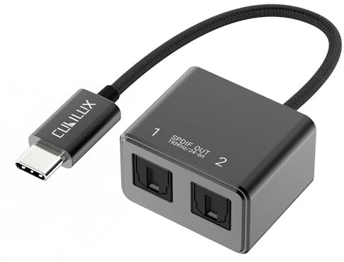 Cubilux Adattatore USB C a doppio SPDIF [DAC 192KHz/24bit] per MacBook Mac iMac, laptop, computer, PC, splitter audio ottico da tipo C a doppio TOSLINK