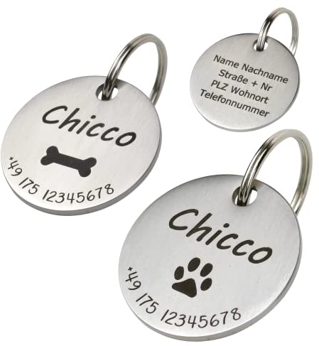 WIENS3D Hundemarke mit Gravur - Personalisiert mit Name - 23mm / 30mm Namensschild für Halsband - Dog Tag - Anhänger Marke für Hunde - mit Symbolauswahl - Tiermarke für Hunde, Katzen & Welpen (30 mm)