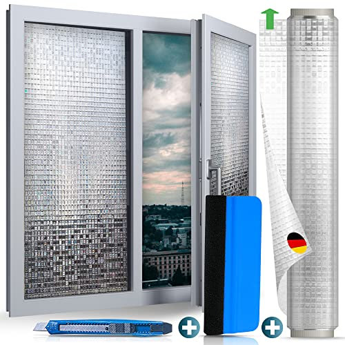 WindowShield® Fensterfolie Blickdicht mit Mosaikmuster | Video-Anleitung | Sichtschutz Fenster | selbsthaftende Fensterbilder | Folie selbstklebend | Isolierfolie Kälteschutz | 60 x 200cm